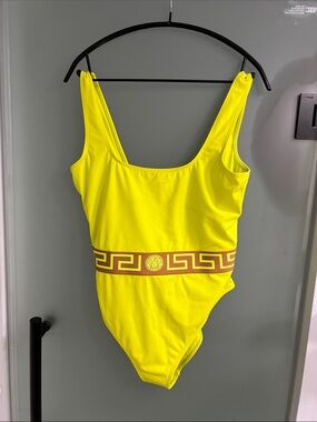 Versace Bright Yellow Kids One-Piece with Brown Decorative Waistband